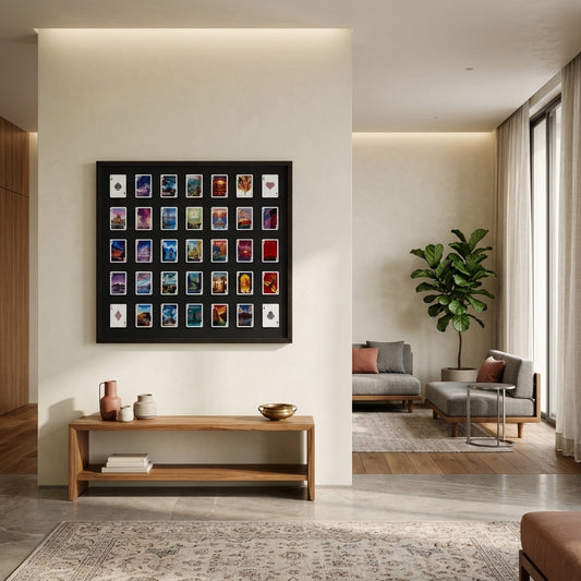 Modern living room with a decorative wall art piece and a plant.