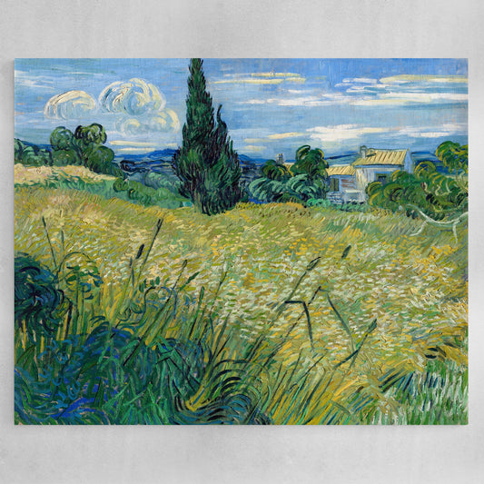 Green Wheat Field with Cypress