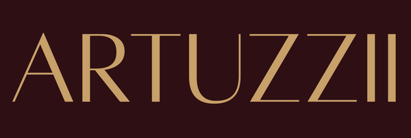 Gold 'ARTUZZII' logo on a dark red background