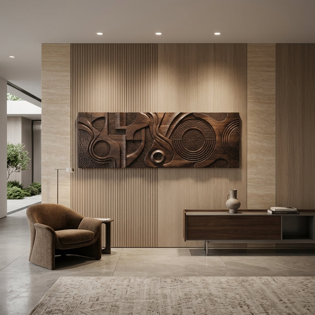 Wooden wall art with geometric patterns 