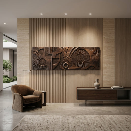 Wooden wall art with geometric patterns 