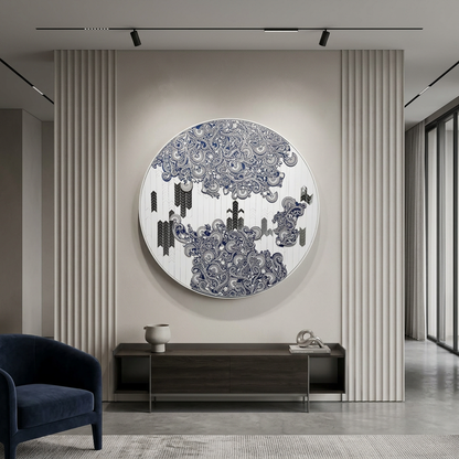Decorative wall art in a modern living room setting